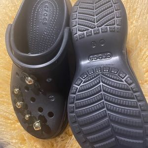 Black Womans Embellished Platform Croc Size 10